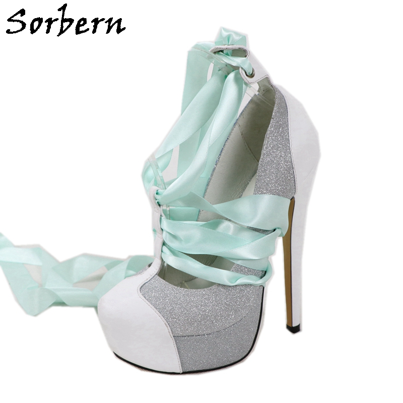 Ribbon Tie Heel - Sorbern White Real Leather Women Pumps