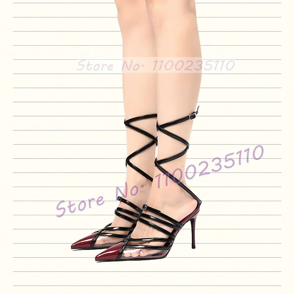 Women'S Shoes Burgundy - Burgundy Pointed Stitching Cross Tie Sandals