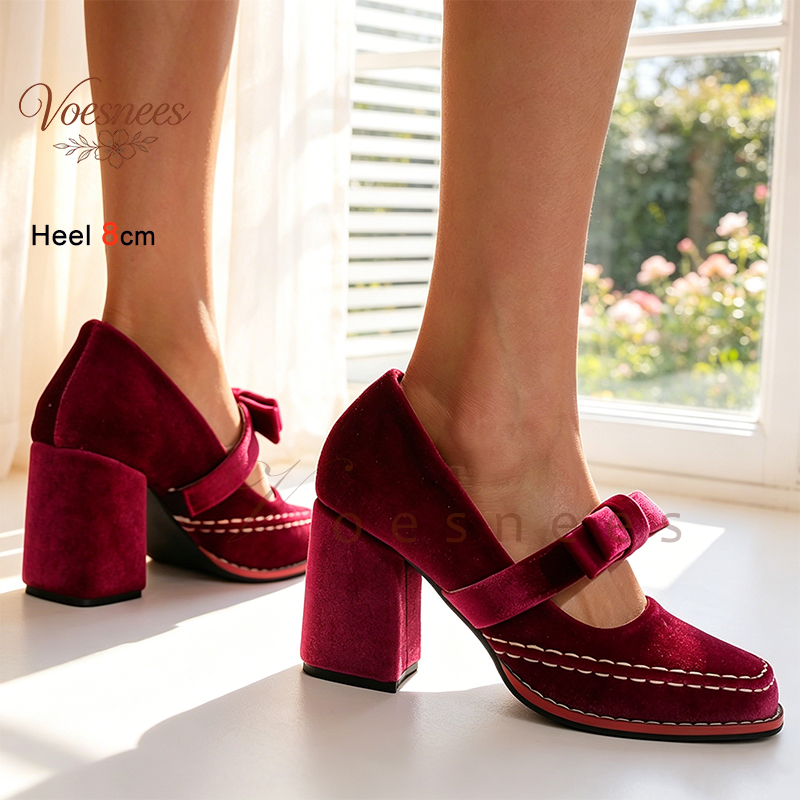 Women Burgundy Velvet Mary Jan - Women'S Shoes Burgundy ulasan dan harga