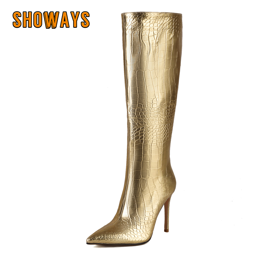 Shiny Silver Gold Women Knee H - Zip Up Boots Short ulasan dan harga