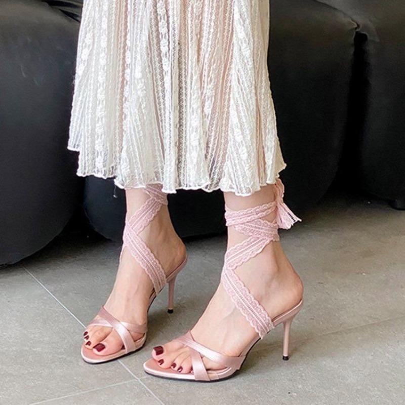 Elegant Women High Heels Sanda - Ribbon Tie Heel ulasan dan harga